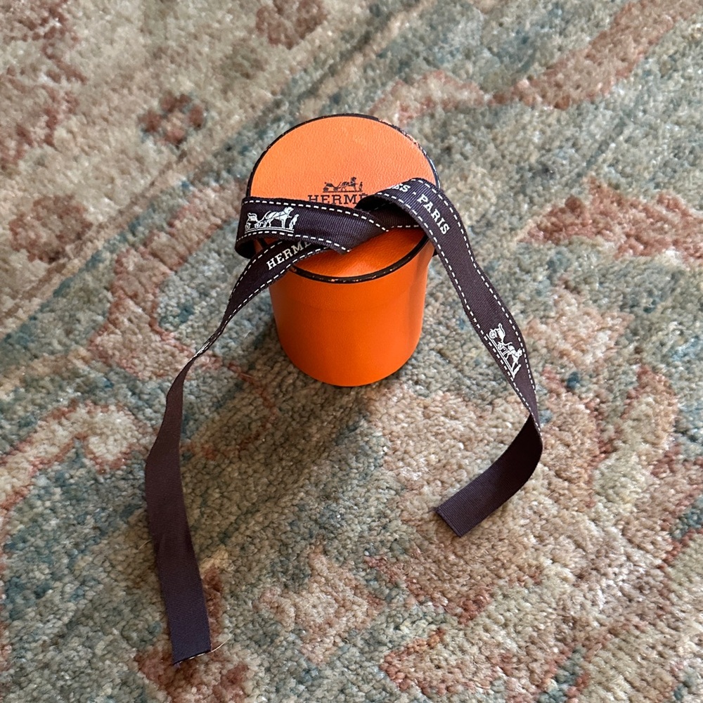 Hermès Orange Twilly Box with Brown Ribbon